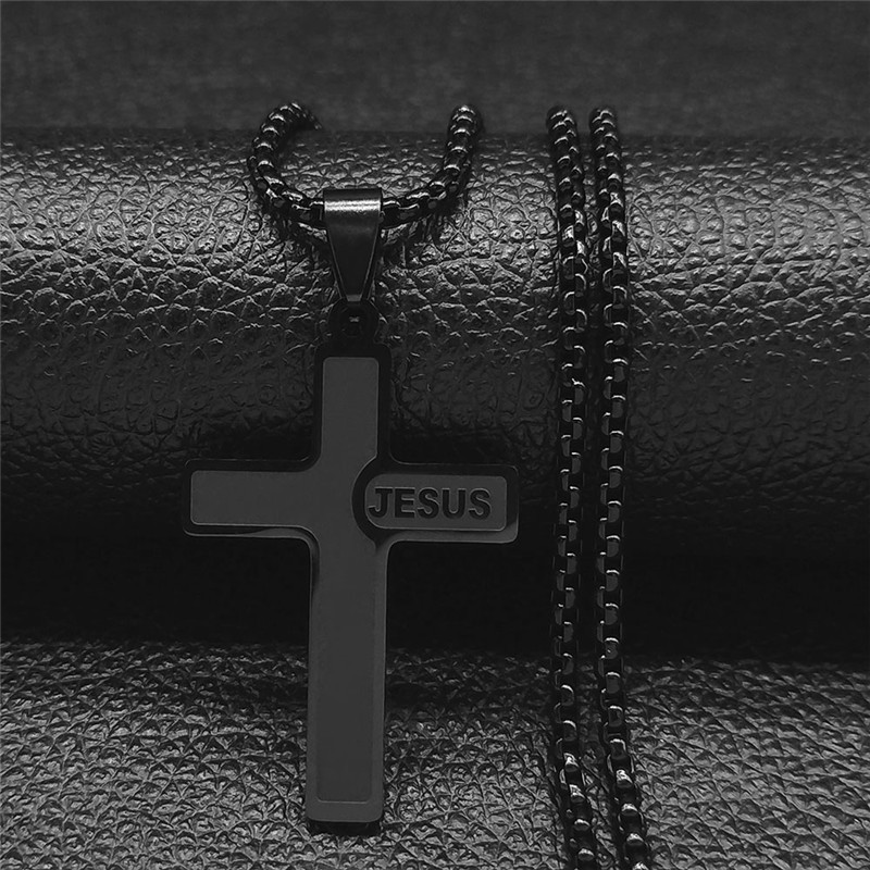 Jesus Name On Cross Titanium Steel Necklace