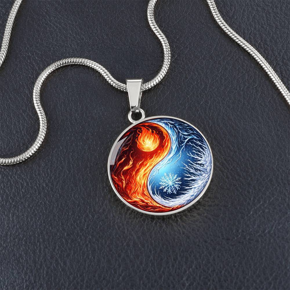 Ice And Fire Yin Yang Circle Pendant Necklace