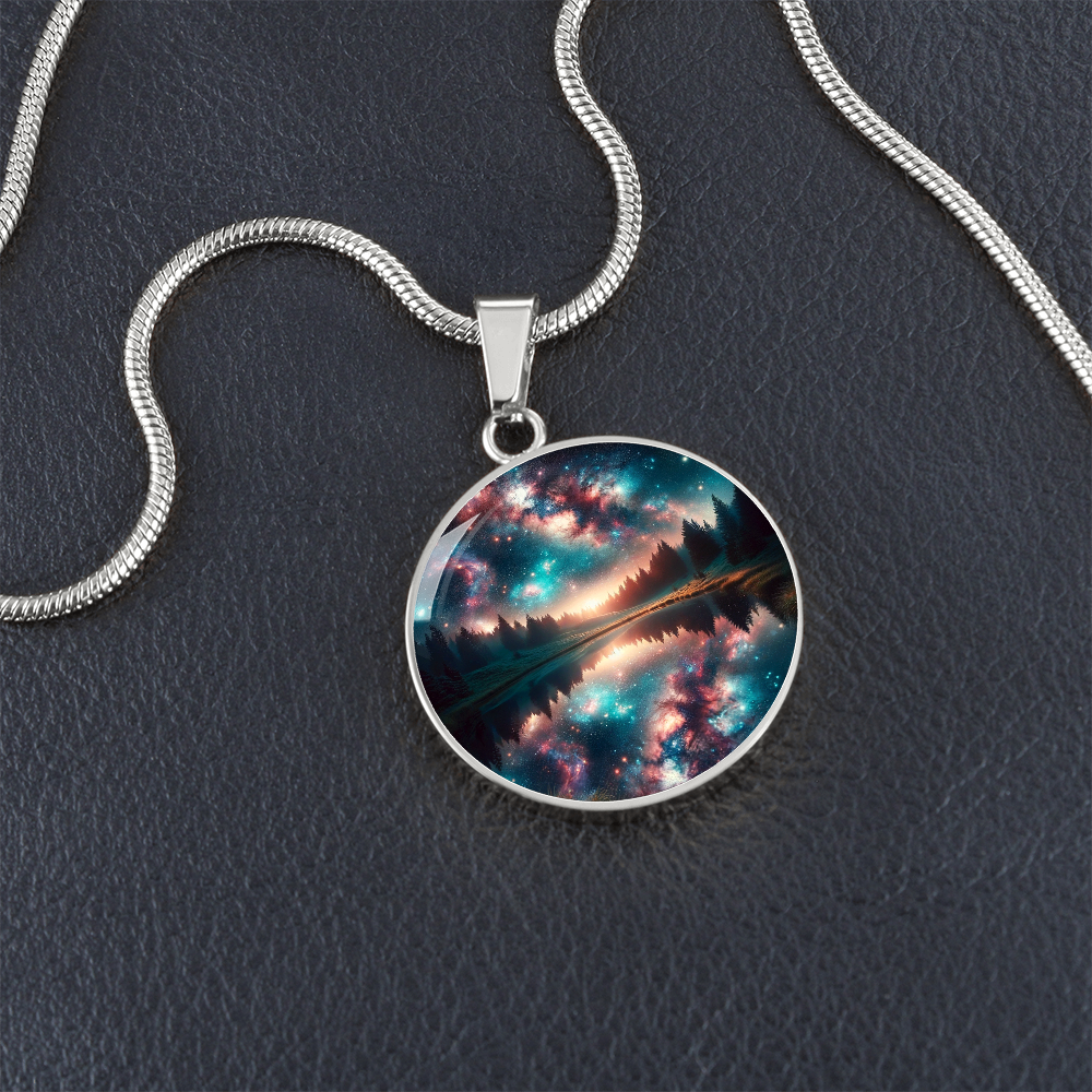 Cosmic Lake Reflection Circle Pendant Necklace
