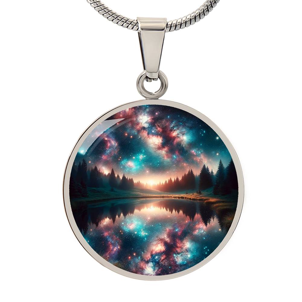 Cosmic Lake Reflection Circle Pendant Necklace