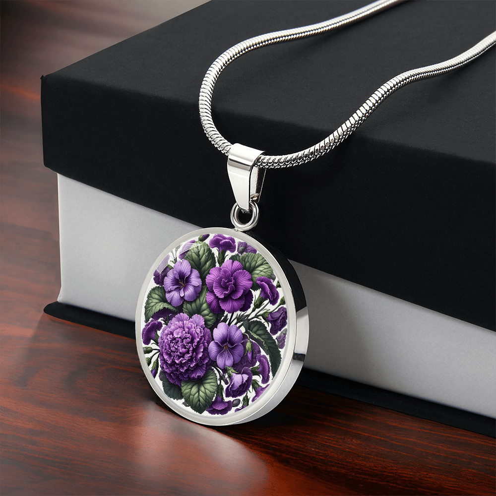 February Birth Flower - Violets Pendant Necklace