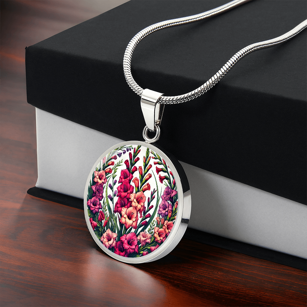 August Birth Flower - Gladiolus Pendant Necklace