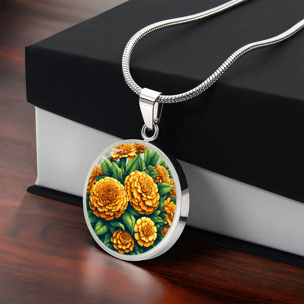 October Birth Flower - Marigolds Pendant Necklace