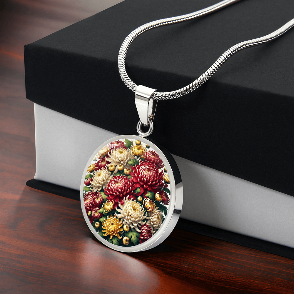 November Birth Flower - Chrysanthemums Pendant Necklace