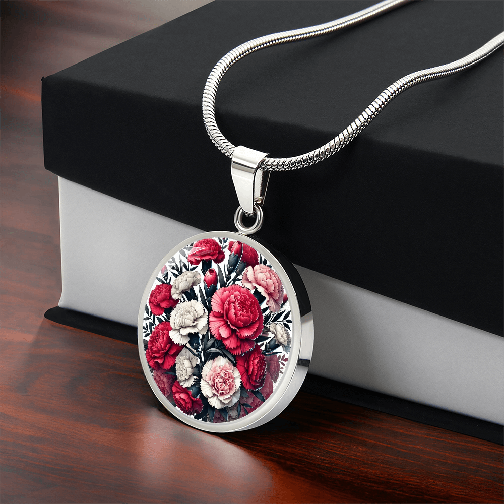 January Birth Flower - Carnations Pendant Necklace