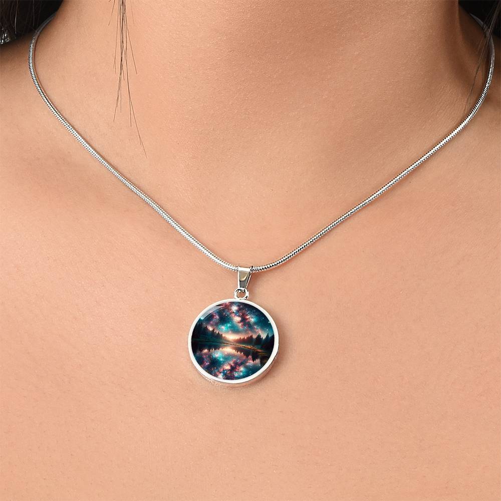 Cosmic Lake Reflection Circle Pendant Necklace