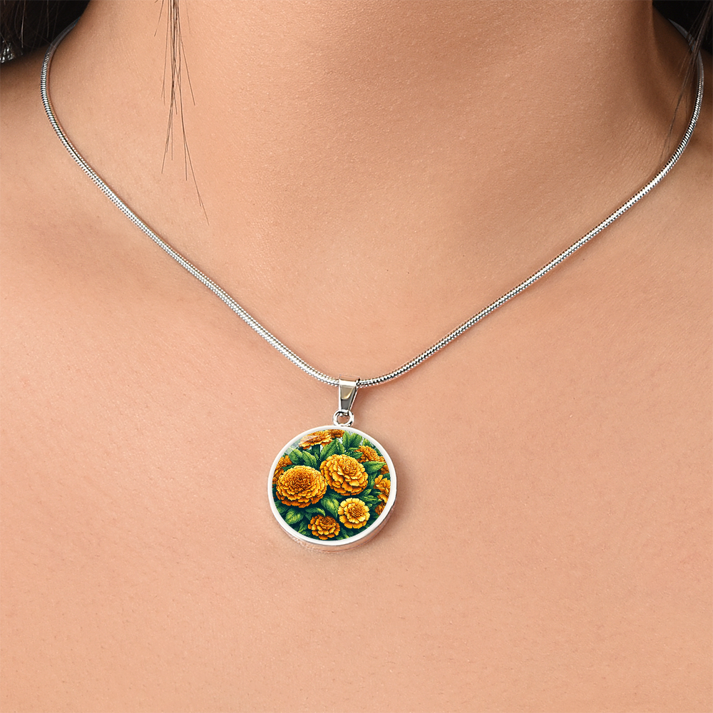 October Birth Flower - Marigolds Pendant Necklace