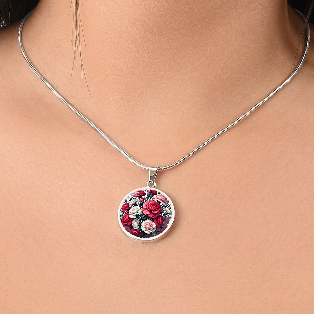 January Birth Flower - Carnations Pendant Necklace