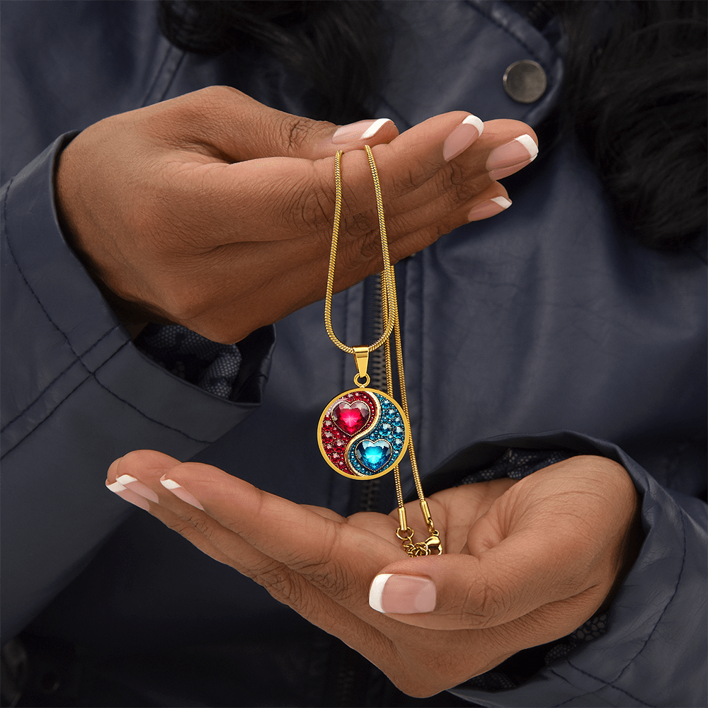 Yin-Yang Hearts Circle Pendant Necklace