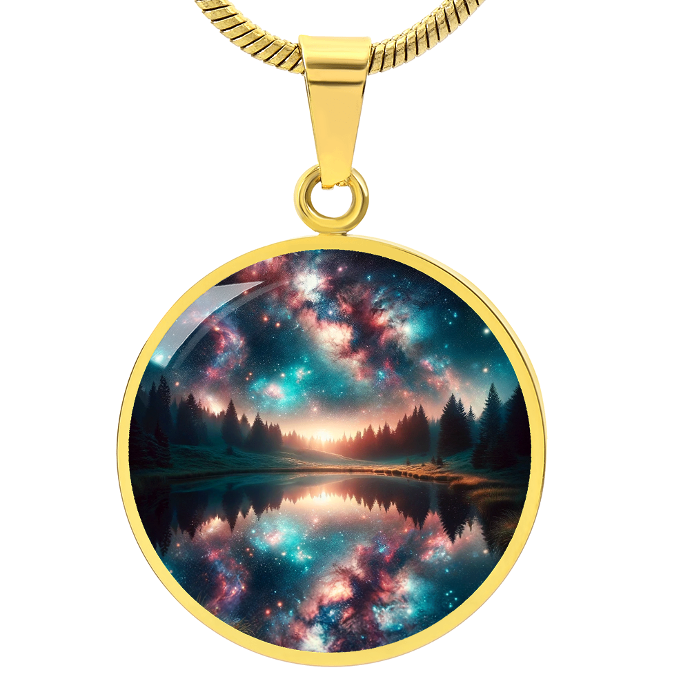 Cosmic Lake Reflection Circle Pendant Necklace