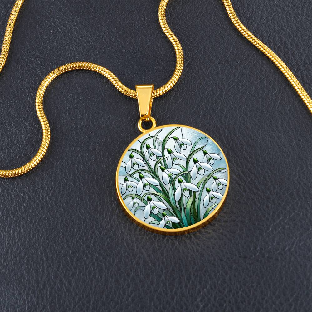 The Snowdrop Flowers Circle Pendant Necklace