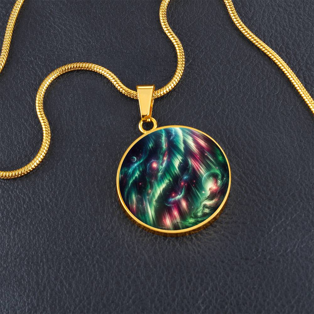 Northern Lights Space Circle Pendant Necklace