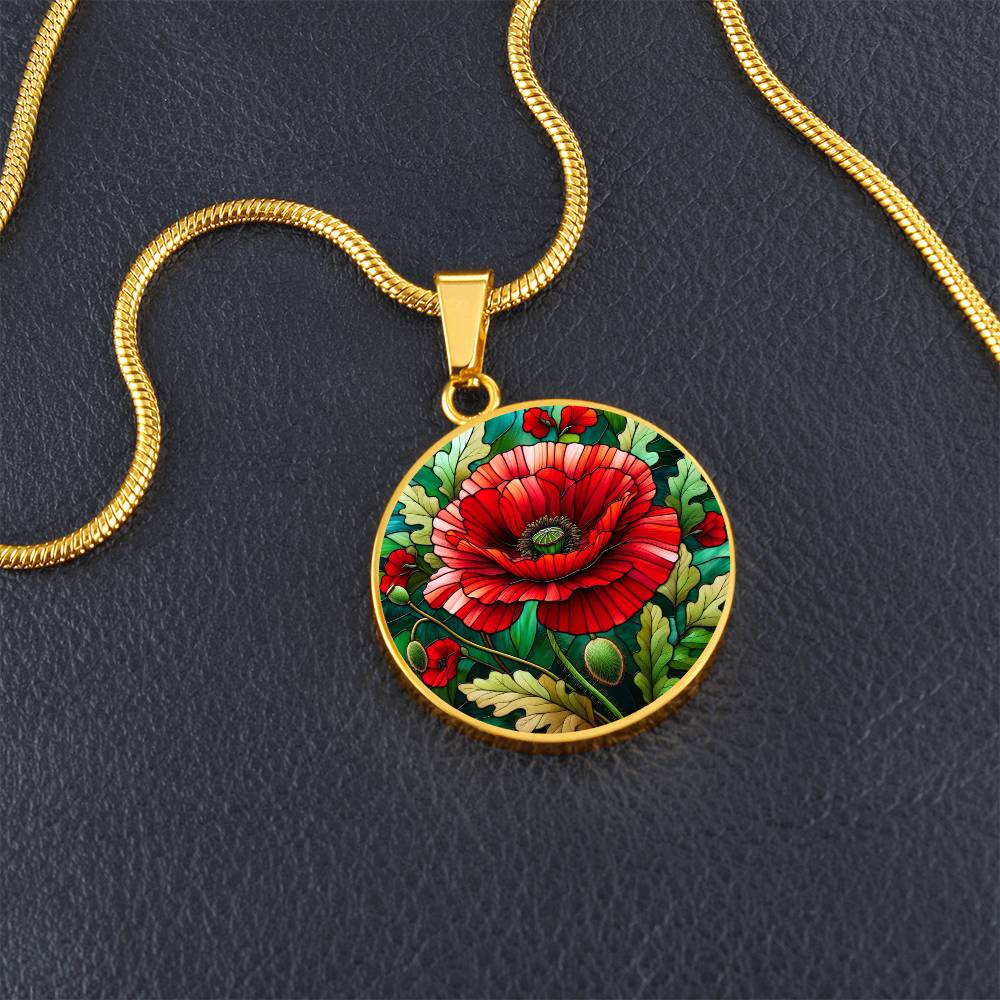 Radiant Poppy Circle Pendant Necklace