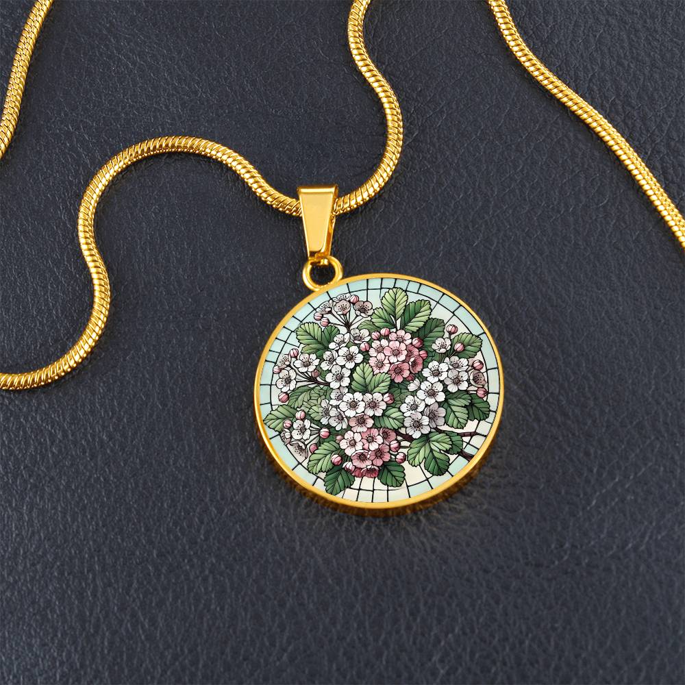 Hawthorn Flowers Circle Pendant Necklace