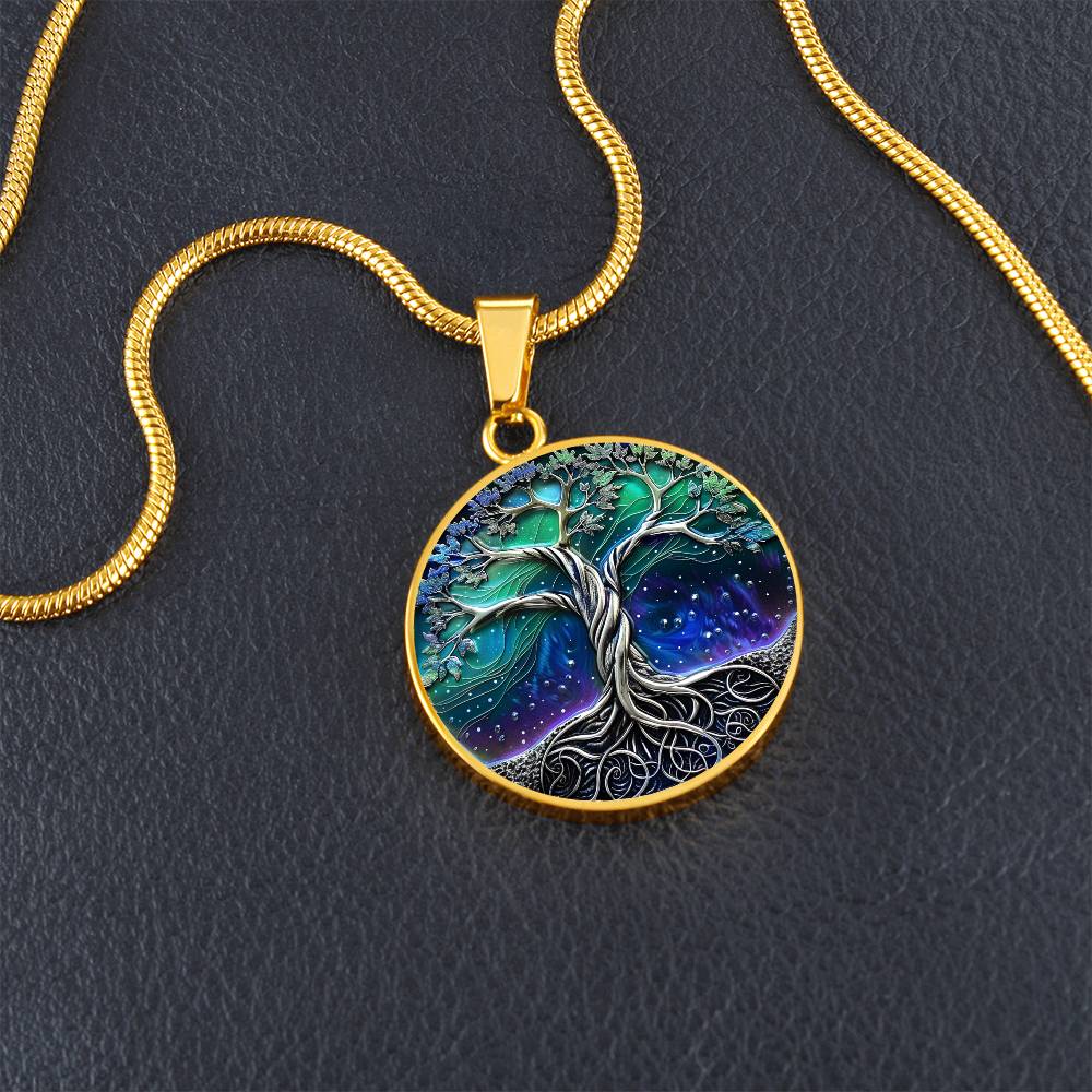 Northern Lights Tree of Life Circle Pendant Necklace