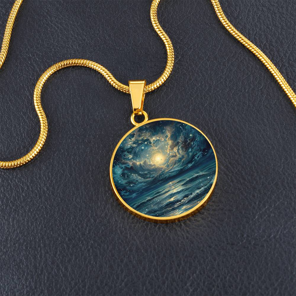 Celestial Ocean Dream Circle Pendant Necklace