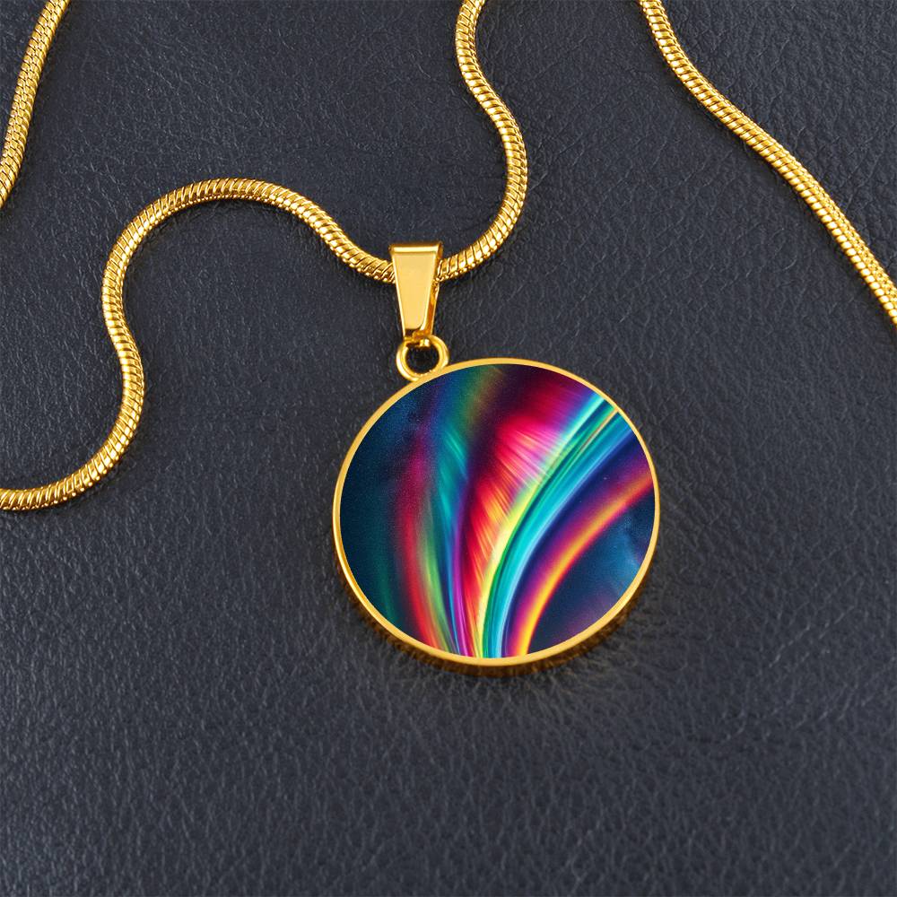 Rainbow Northern Lights Circle Pendant Necklace