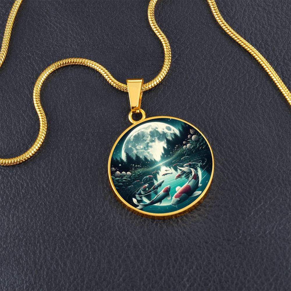 Moonlit Koi Pond Circle Pendant Necklace