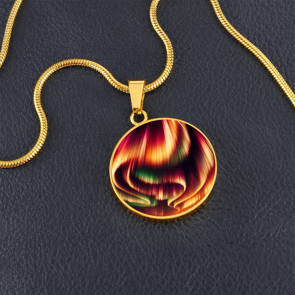 Red Northern Lights Circle Pendant Necklace
