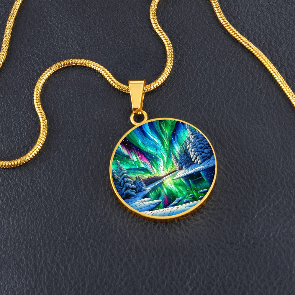 Northern Lights Lake Circle Pendant Necklace