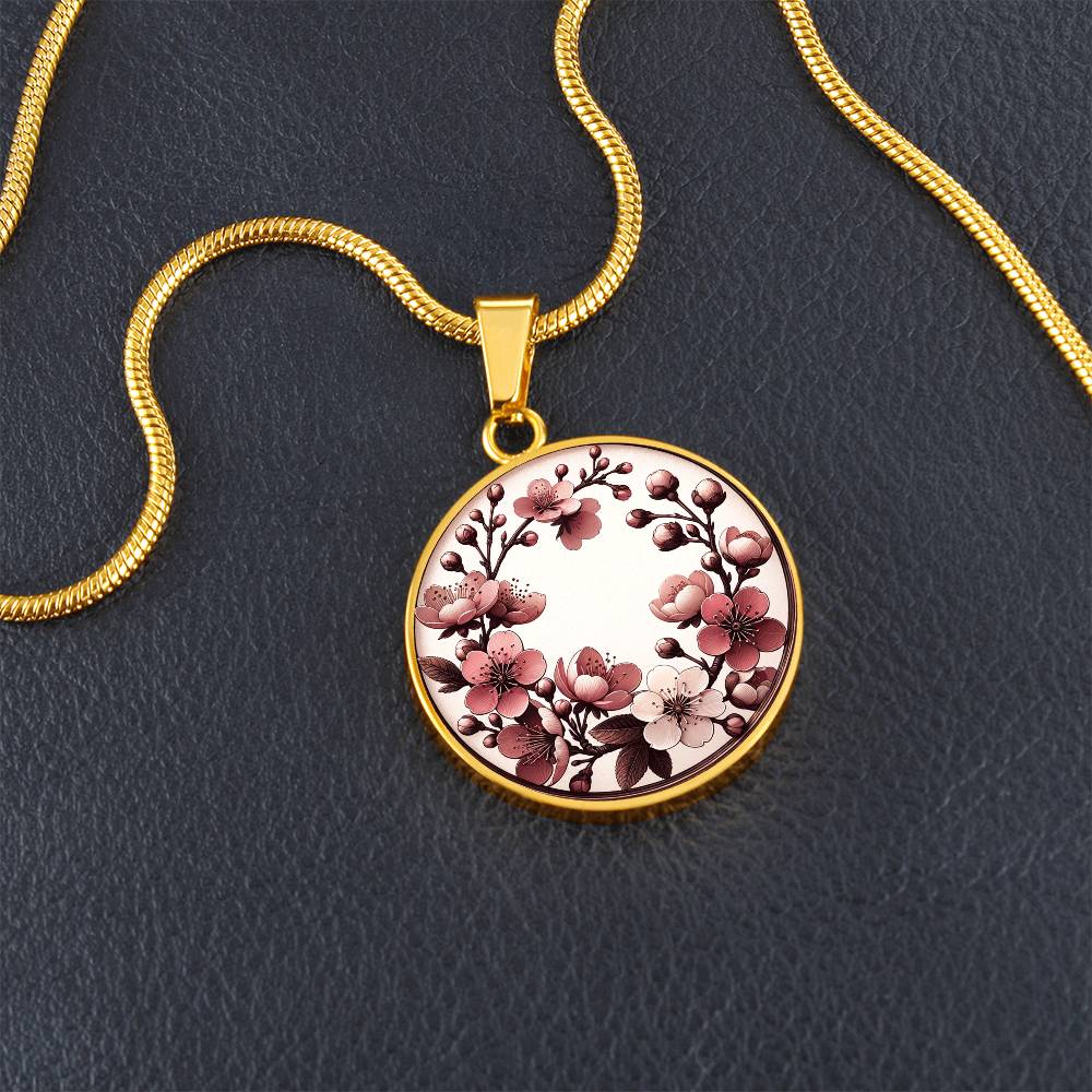 Cherry Blossom Circle Pendant Necklace
