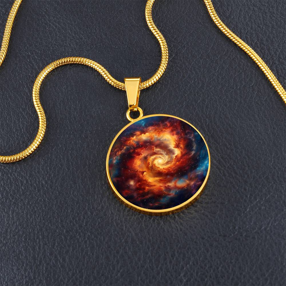 Space Fire Swirl Circle Pendant Necklace