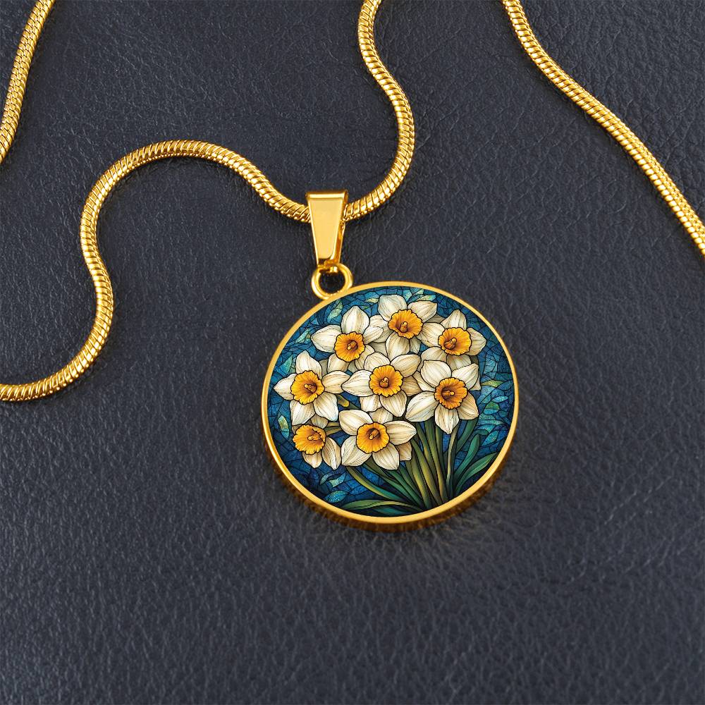 Narcissus Bloom Circle Pendant Necklace