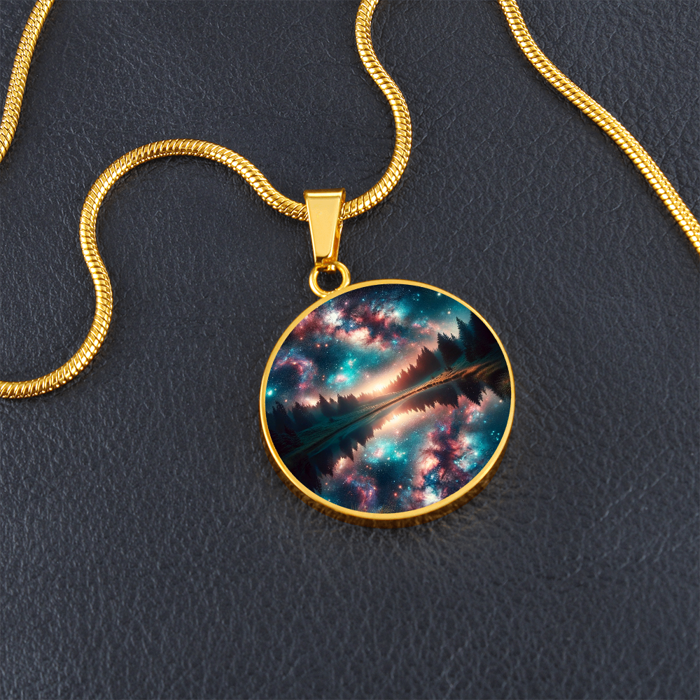 Cosmic Lake Reflection Circle Pendant Necklace