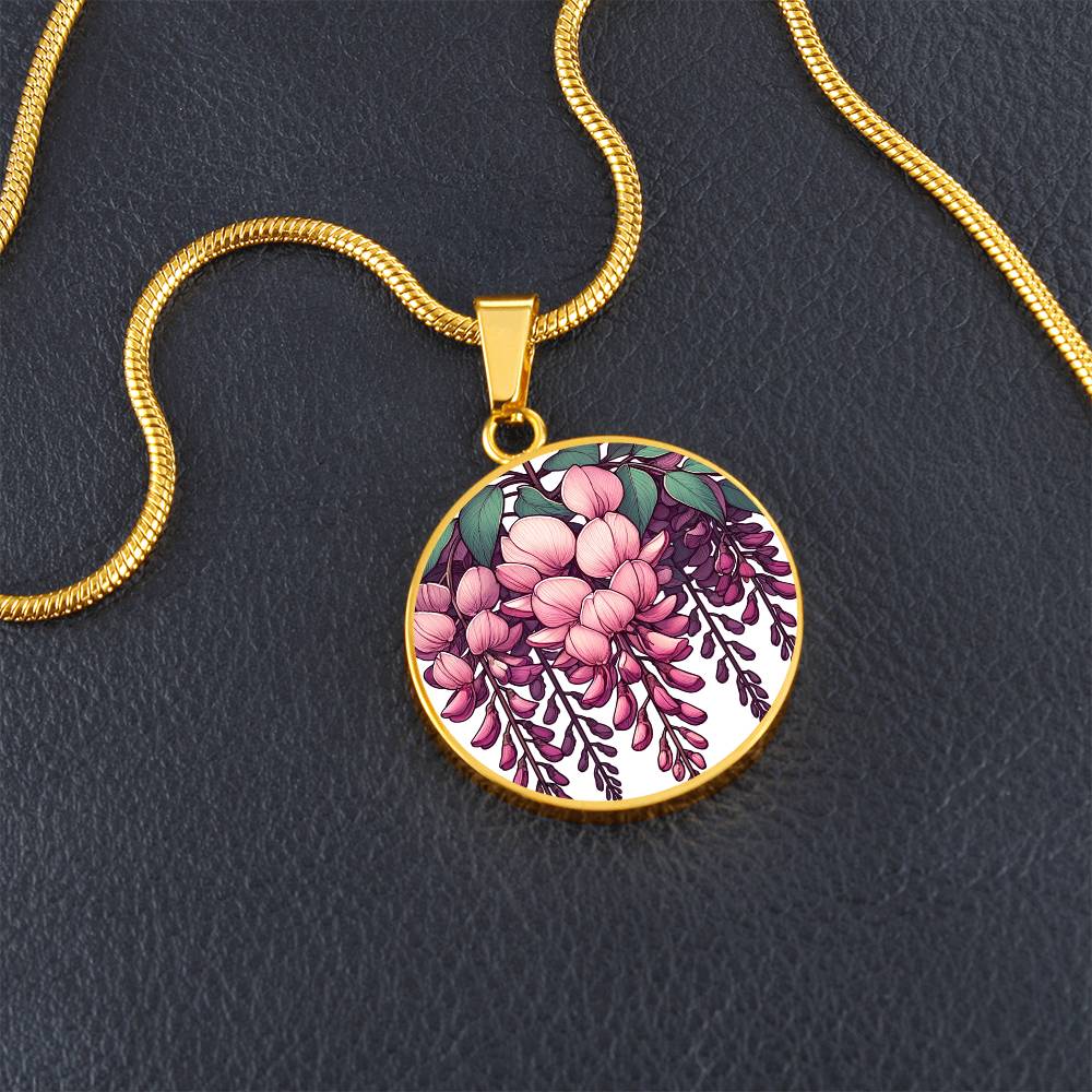 Pink Wisteria Circle Pendant Necklace