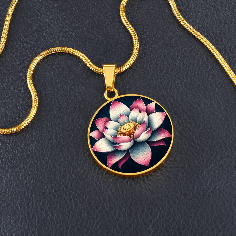 Elegant Lotus Circle Pendant Necklace