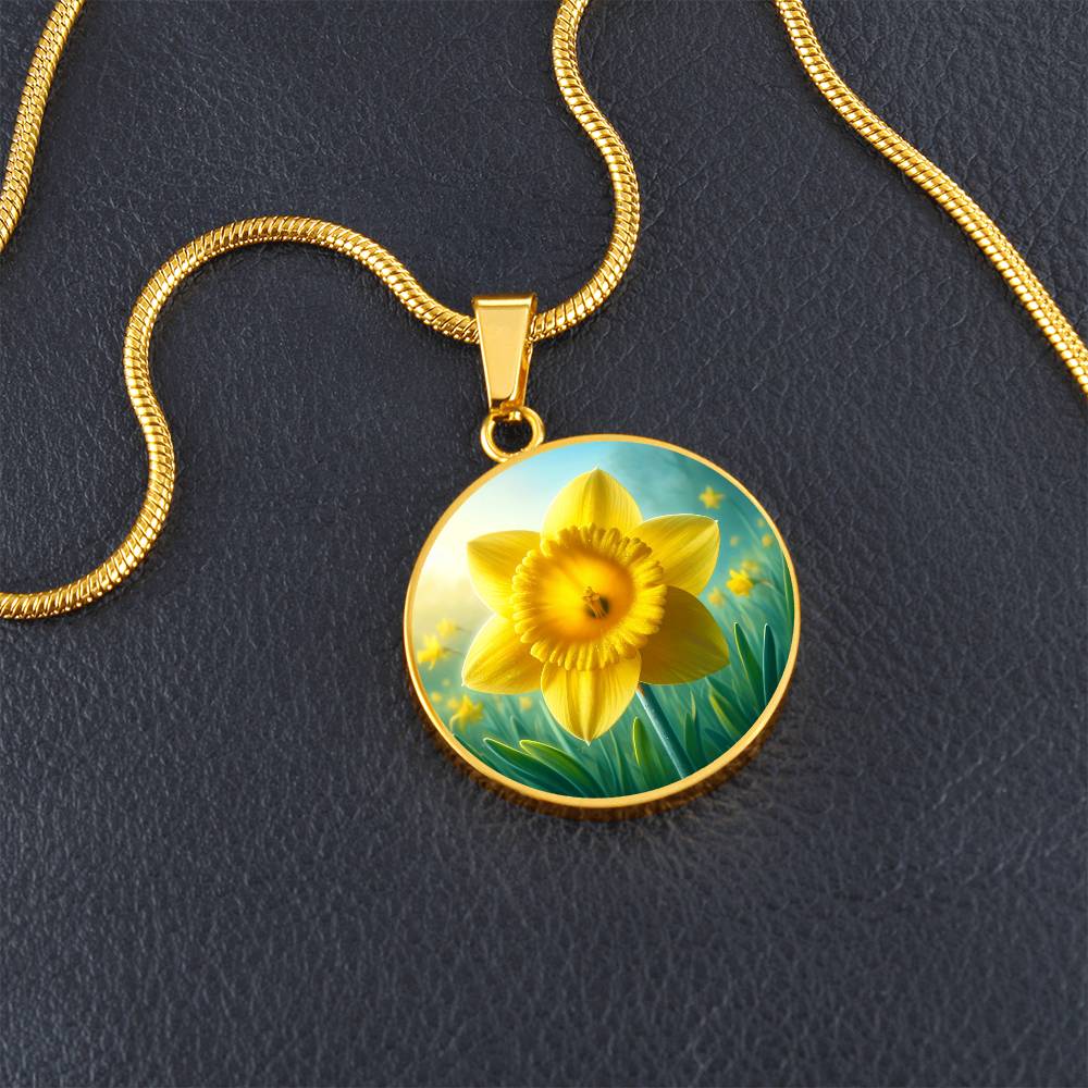 Daffodil Delight Circle Pendant Necklace