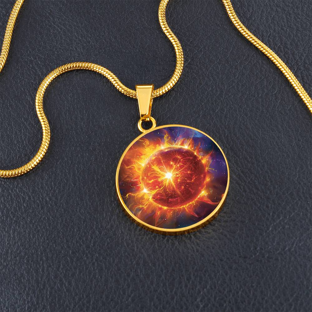 Solar Sun Fire Circle Pendant Necklace