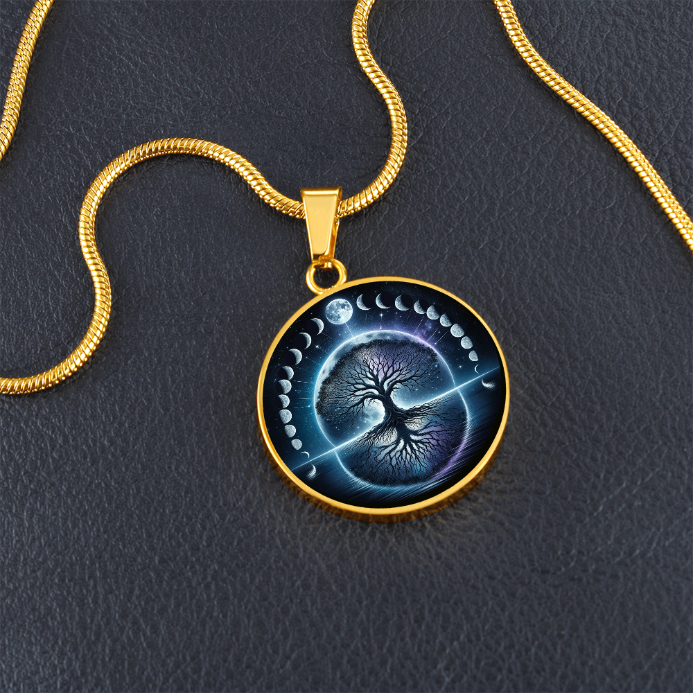 Tree of Life Moons Circle Pendant Necklace