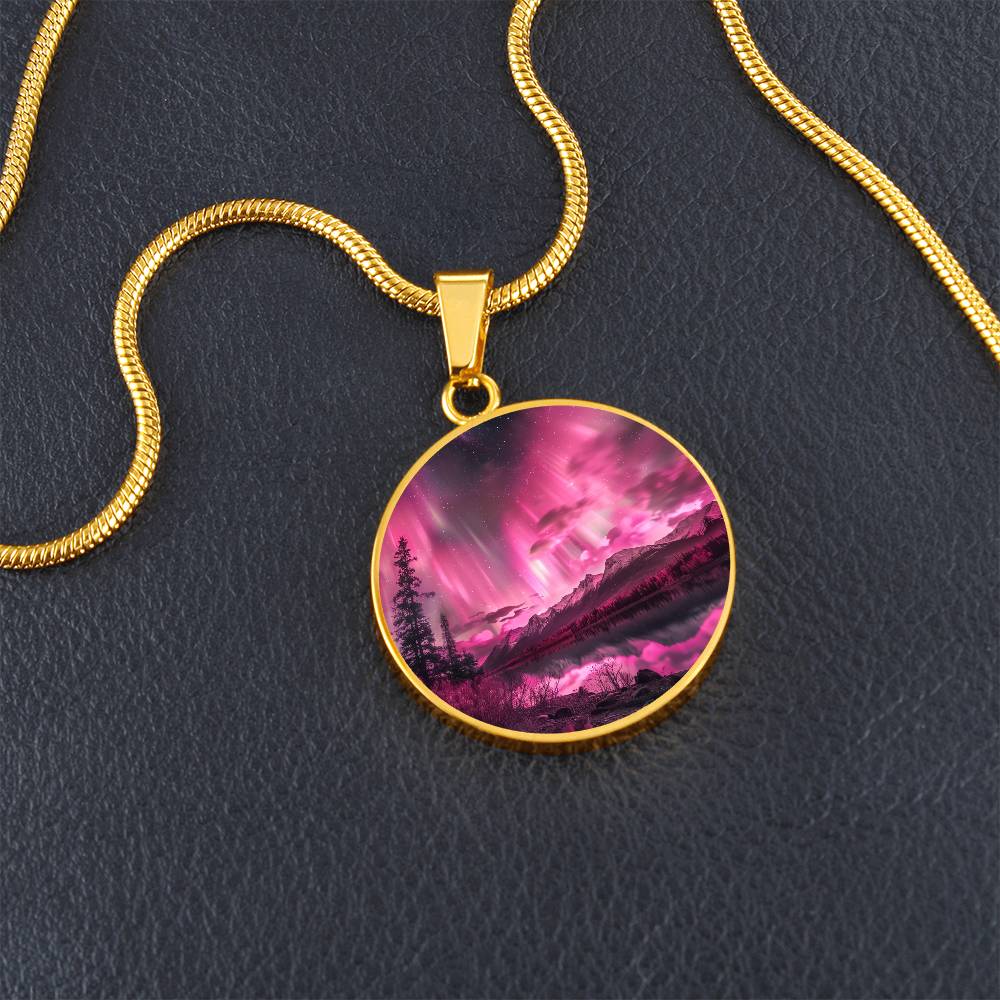 The Pink Northern Lights Circle Pendant Necklace