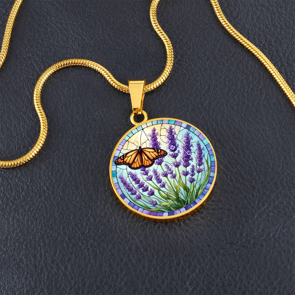 The Lavender Butterfly Circle Pendant Necklace