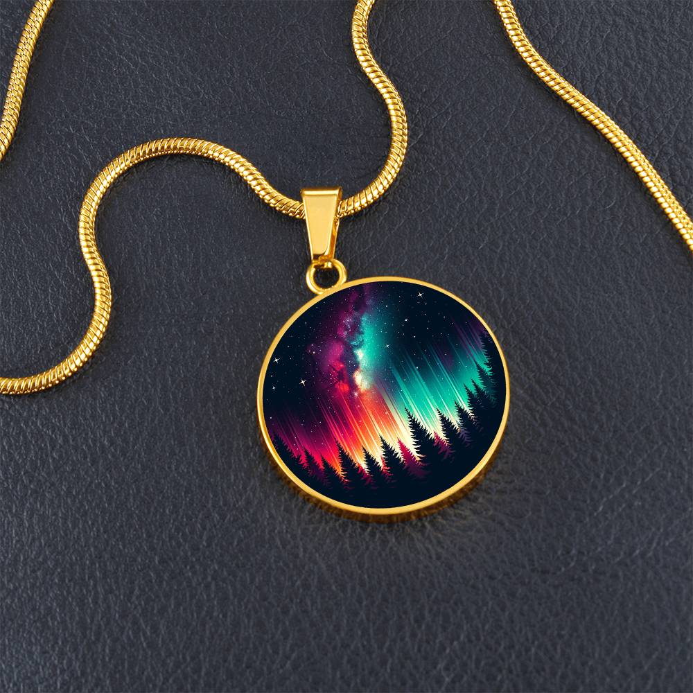 Starry Forest Night Circle Pendant Necklace