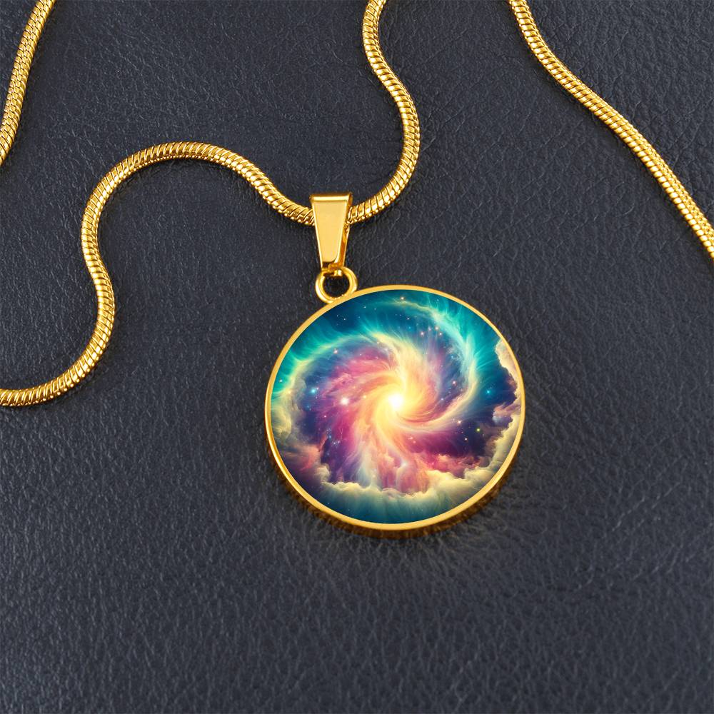 Aqua Aurora Swirl Circle Pendant Necklace