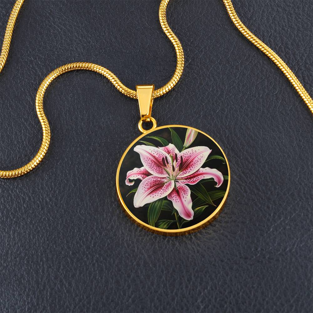 The Stargazer Lily Circle Pendant Necklace