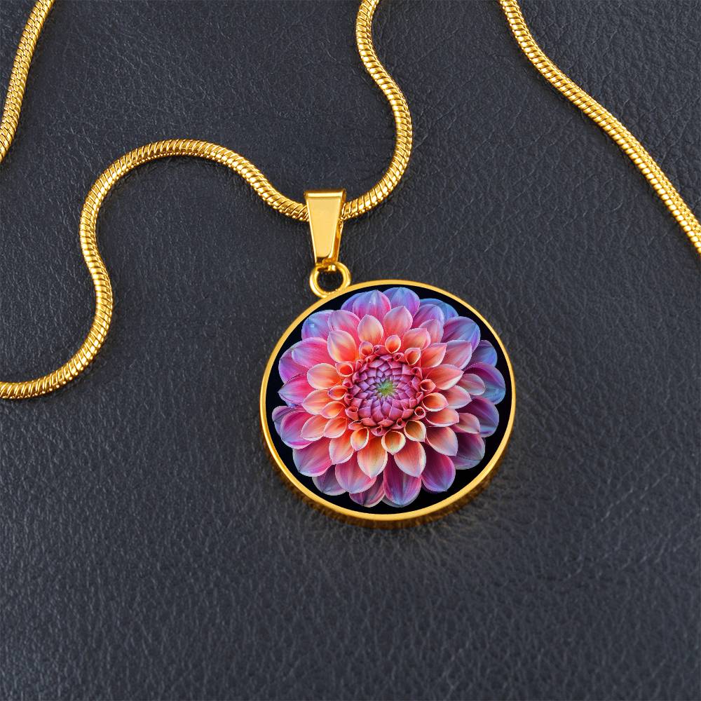 Radiant Dahlia Circle Pendant Necklace