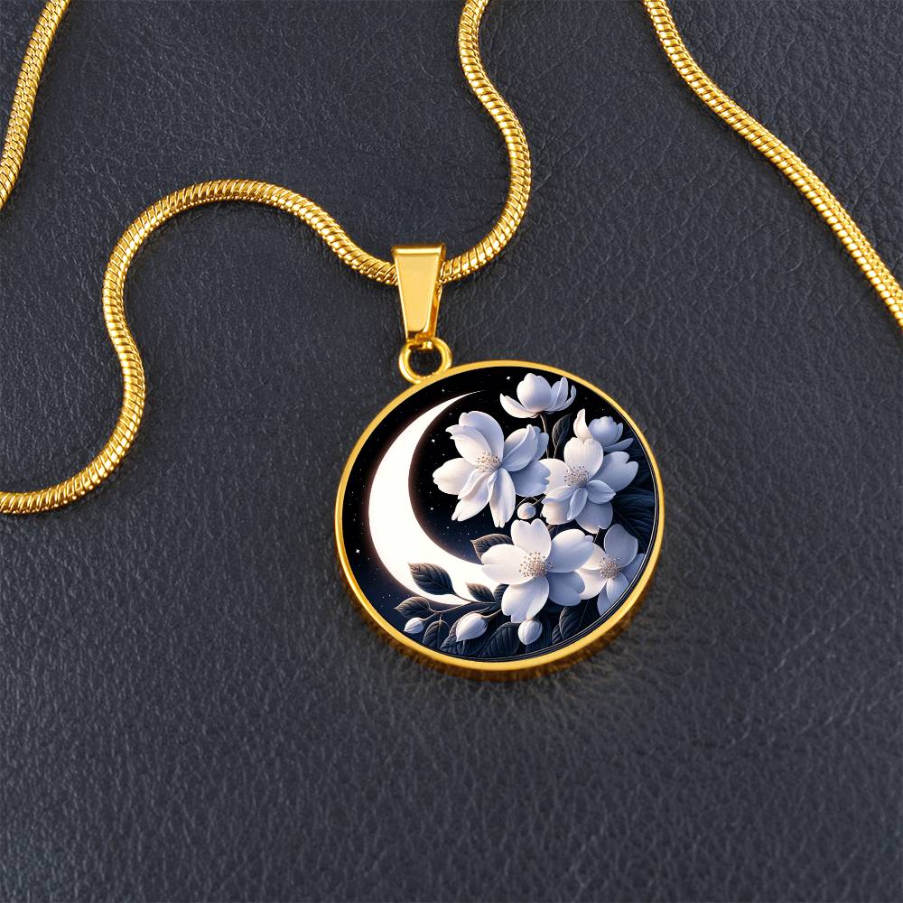 The Moon Blossoms Circle Pendant Necklace