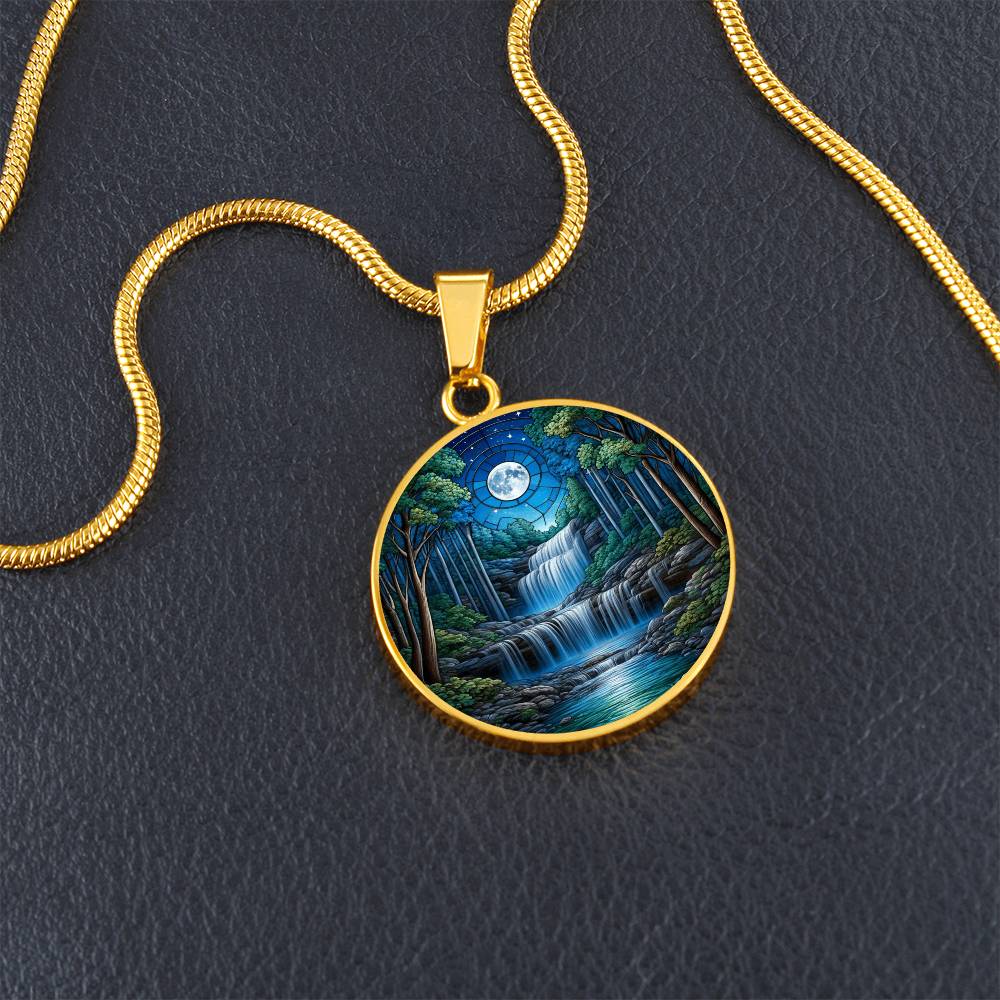 Moonlit Waterfall Circle Pendant Necklace