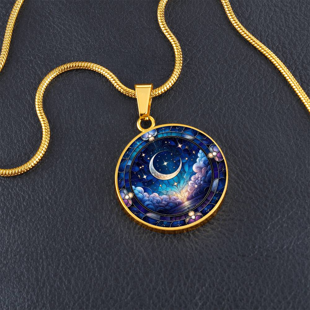 Celestial Moonrise Circle Pendant Necklace