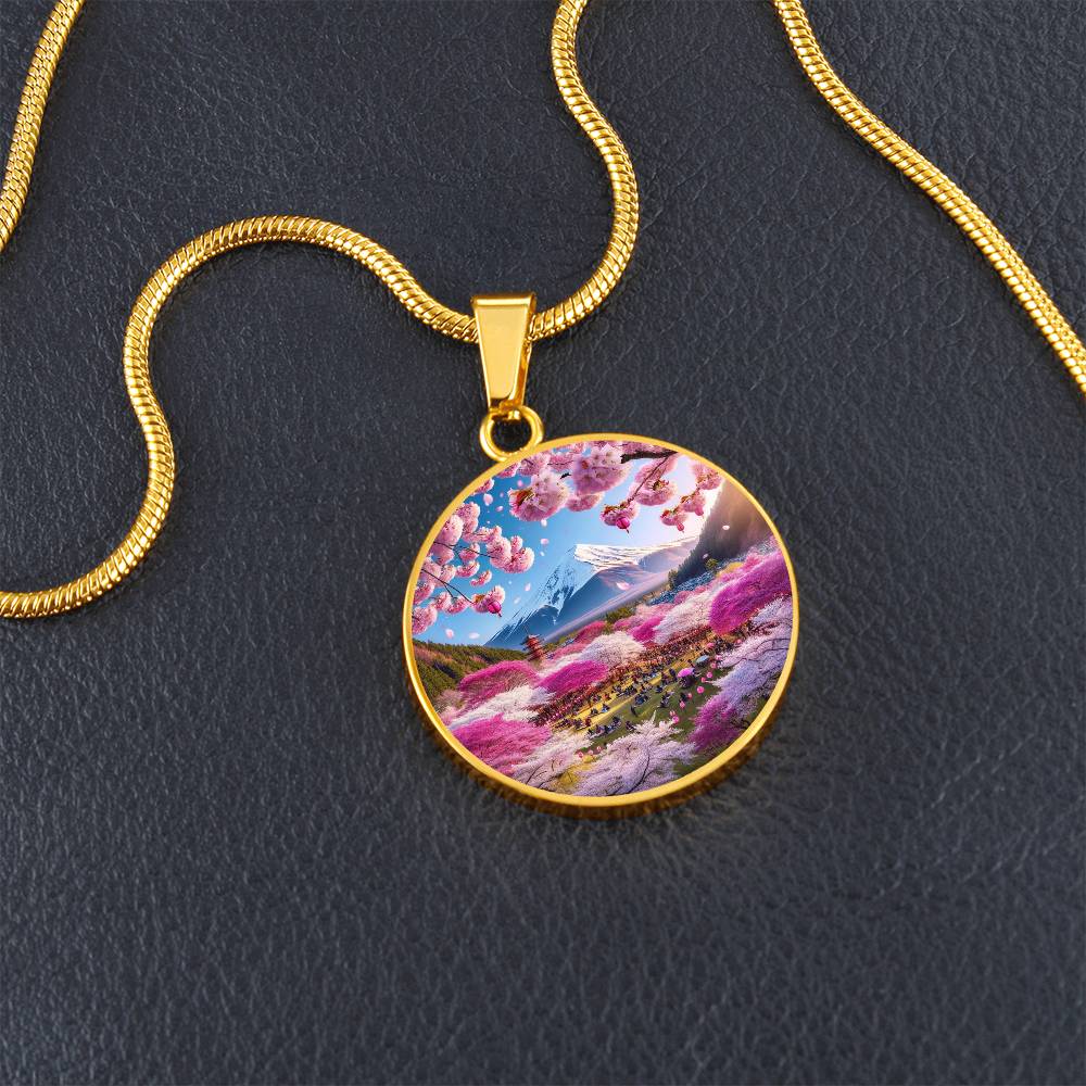 Cherry Blossom Festival Circle Pendant Necklace