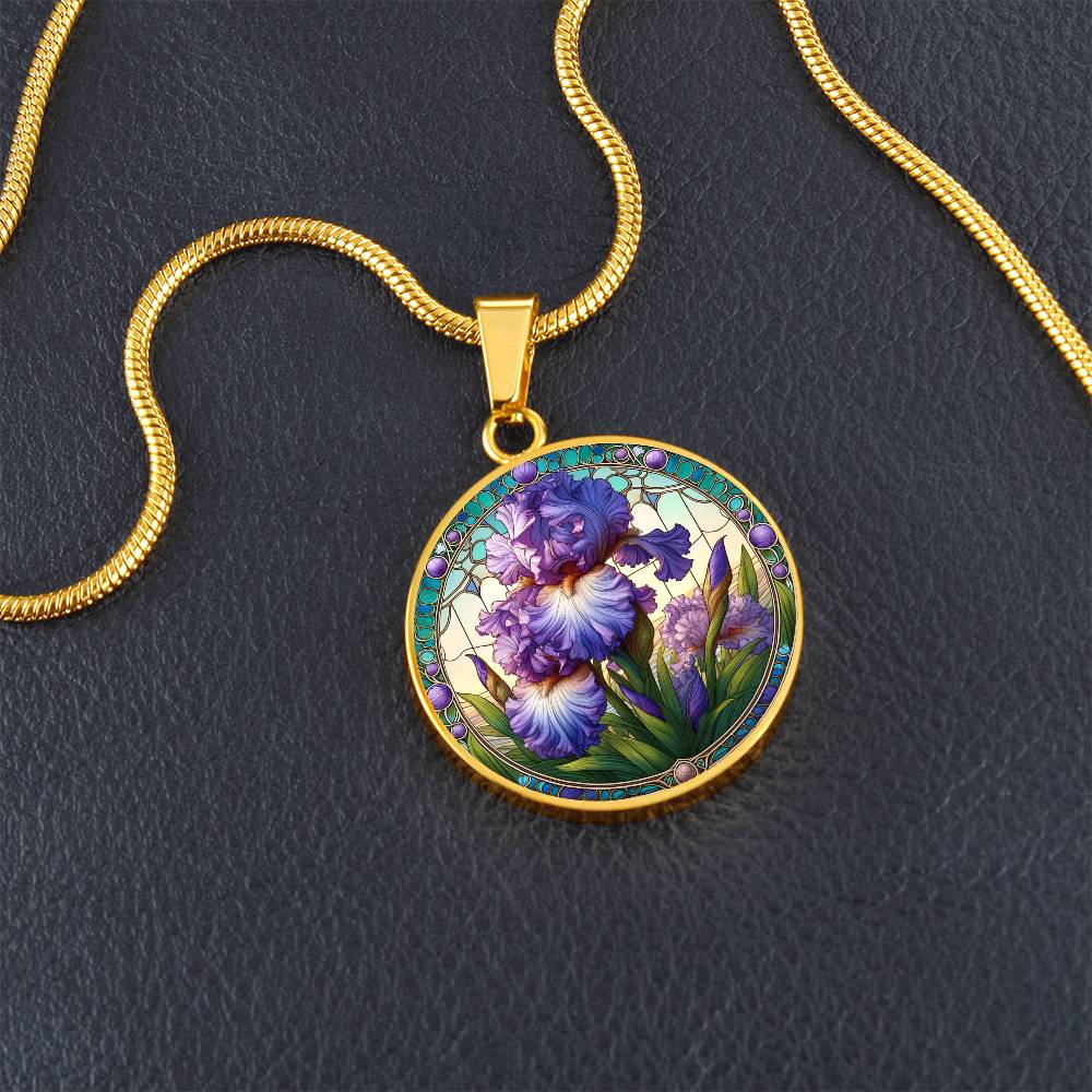Purple Iris Circle Pendant Necklace
