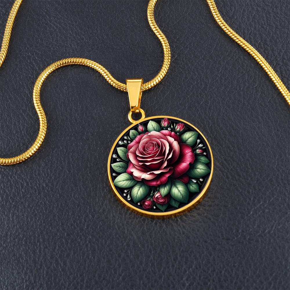 Elegant Rose Circle Pendant Necklace