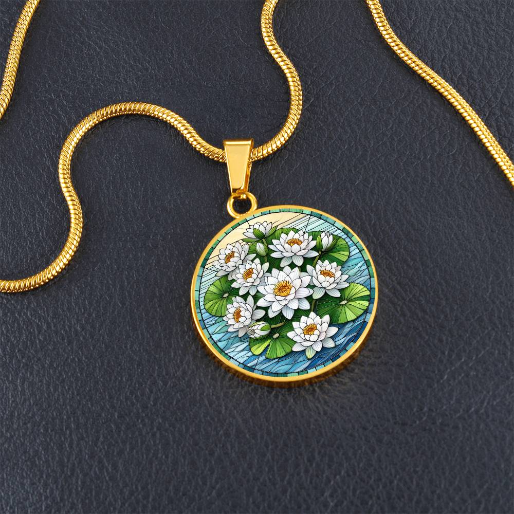 Water Lillies Circle Pendant Necklace