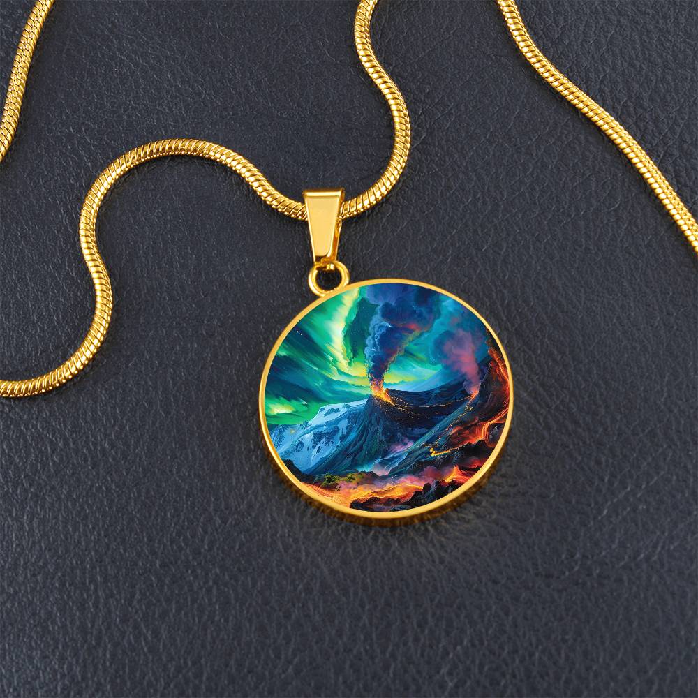Northern Lights Volcano Circle Pendant Necklace