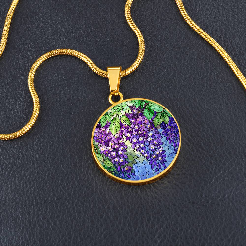 Wisteria Blossom Art Circle Pendant Necklace