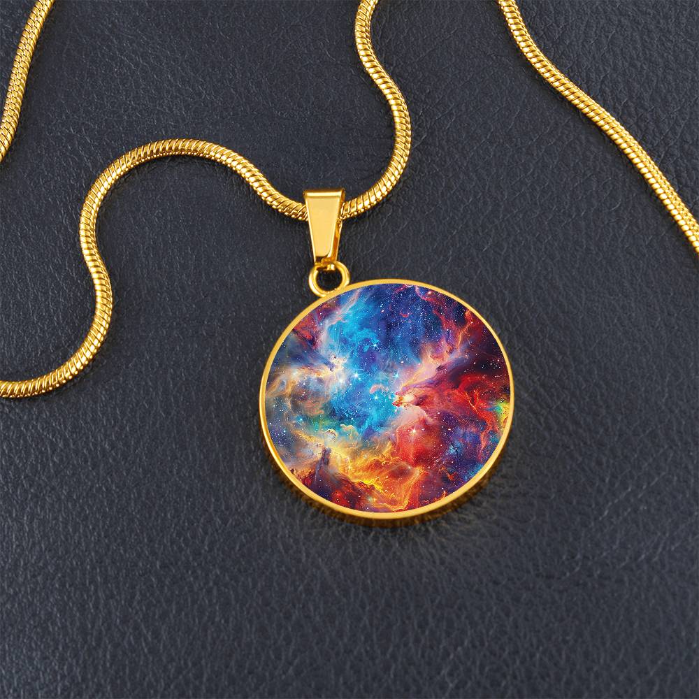 Galaxy Color Explosion Circle Pendant Necklace