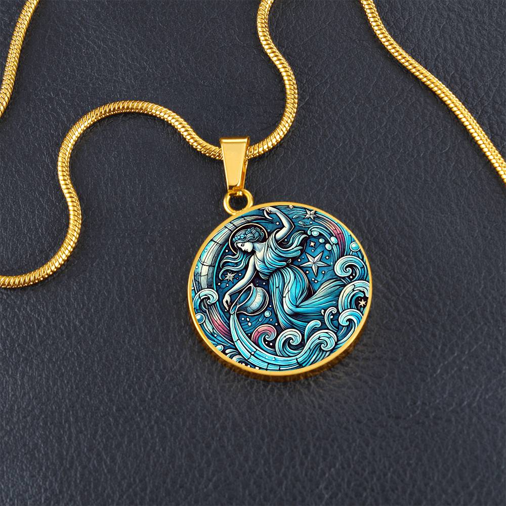 Aquarius Water Bearer Circle Pendant Necklace